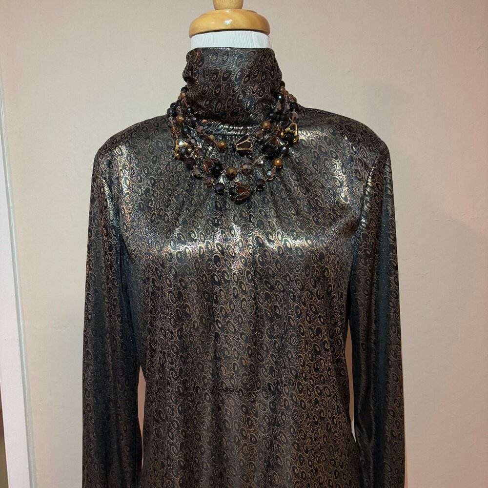 Vintage Semi Sheer Gold and Black Blouse